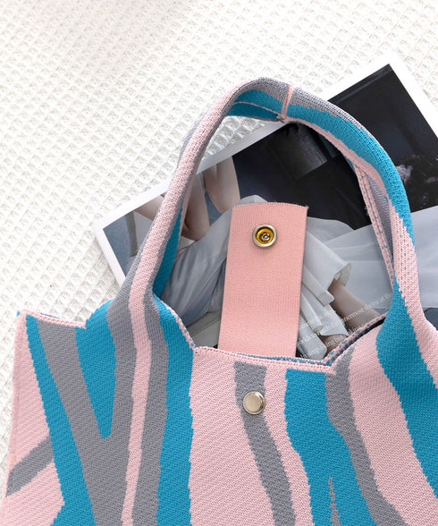 ニットバッグ レディース マルシェバッグ 可愛い ニット編み 縦型 トートバッグ おしゃれ サブバッグ 軽量 折り畳める鞄 ボタン付き ランチバッグ 手提げバッグ 98YILI-002