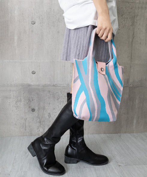 ニットバッグ レディース マルシェバッグ 可愛い ニット編み 縦型 トートバッグ おしゃれ サブバッグ 軽量 折り畳める鞄 ボタン付き ランチバッグ 手提げバッグ 98YILI-002