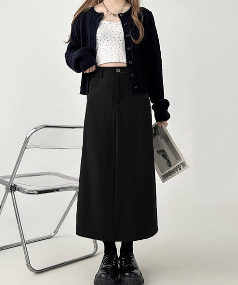 ハイウエストスリットロングスーツスカート レディース バックスリットスカート ビジネス オシャレ 大人きれいめボトムス ポケット付きスカート お洒落脚長スカート 98YINNA-001