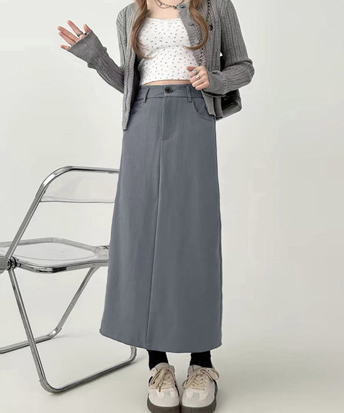 ハイウエストスリットロングスーツスカート レディース バックスリットスカート ビジネス オシャレ 大人きれいめボトムス ポケット付きスカート お洒落脚長スカート 98YINNA-001