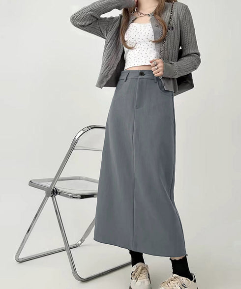 ハイウエストスリットロングスーツスカート レディース バックスリットスカート ビジネス オシャレ 大人きれいめボトムス ポケット付きスカート お洒落脚長スカート 98YINNA-001