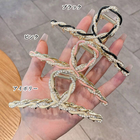 バンスクリップパール 韓国風ヘアクリップ レディース 可愛い メタル ループデザイン おしゃれ ヘアアクセサリー 簡単ヘアアレンジ カジュアル 雑貨 女子会 98YIYAN-001