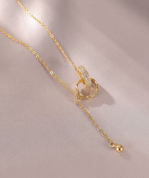 ダブルリングネックレス ペンダント韓国風 上品ネックレス レディース 華奢チェーン きれいめアクセサリー ゴールドカラー 大人可愛い リングモチーフ 結婚式 通勤 98YMENG-001