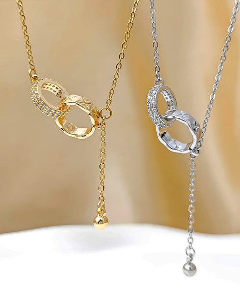 ダブルリングネックレス ペンダント韓国風 上品ネックレス レディース 華奢チェーン きれいめアクセサリー ゴールドカラー 大人可愛い リングモチーフ 結婚式 通勤 98YMENG-001
