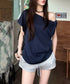 オフショルダーTシャツ 半袖 トップス ワンショルトップスレディース 斜め肩デザイントップス サイドギャザーワンショルダーカットソー おしゃれ肌見せ夏服 韓国風 98YRLAN-001