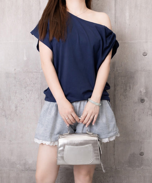 オフショルダーTシャツ 半袖 トップス ワンショルトップスレディース 斜め肩デザイントップス サイドギャザーワンショルダーカットソー おしゃれ肌見せ夏服 韓国風 98YRLAN-001