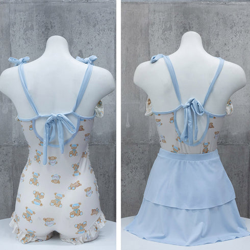 可愛い ワンピース水着 2点セット 新作レディース スイムウェア ミニスカート付き 2WAY 露出控えめ水着 ハイウエスト 切り替え 配色水着 大人 98YUEX-002