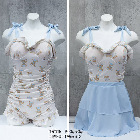 可愛い ワンピース水着 2点セット 新作レディース スイムウェア ミニスカート付き 2WAY 露出控えめ水着 ハイウエスト 切り替え 配色水着 大人 98YUEX-002