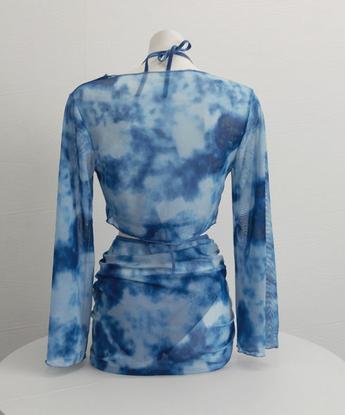 ビキニボレロカーディガンスカートセット タイダイビキニ 4点セット水着 ホルターネック ガールズ プール水着 胸パッド セパレート ストラップ調整 水着 98ZHILI-001