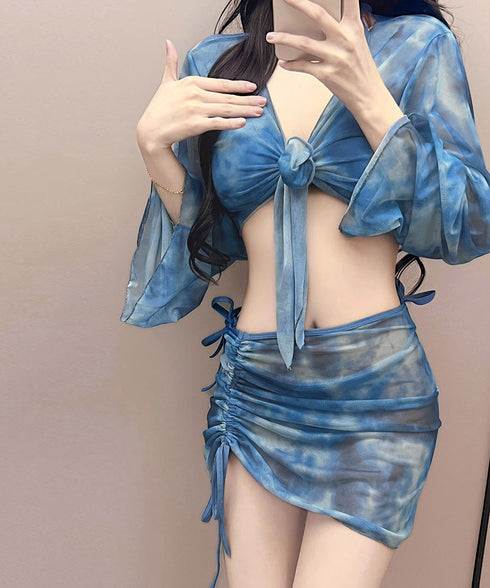 ビキニボレロカーディガンスカートセット タイダイビキニ 4点セット水着 ホルターネック ガールズ プール水着 胸パッド セパレート ストラップ調整 水着 98ZHILI-001