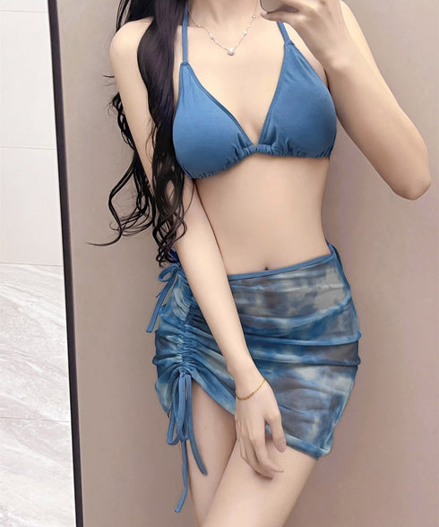 ビキニボレロカーディガンスカートセット タイダイビキニ 4点セット水着 ホルターネック ガールズ プール水着 胸パッド セパレート ストラップ調整 水着 98ZHILI-001