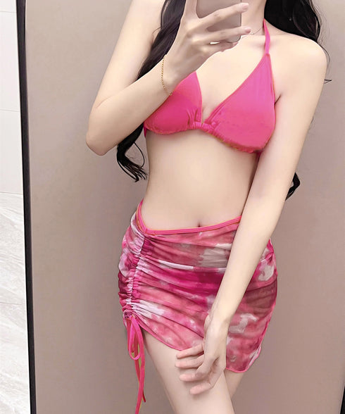 ビキニボレロカーディガンスカートセット タイダイビキニ 4点セット水着 ホルターネック ガールズ プール水着 胸パッド セパレート ストラップ調整 水着 98ZHILI-001