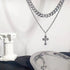 チョーカーネックレス チェーン2連 ネックレス シルバー クロスペンダント アクセサリー シンプル 大人 男女 98ZHIYU-001