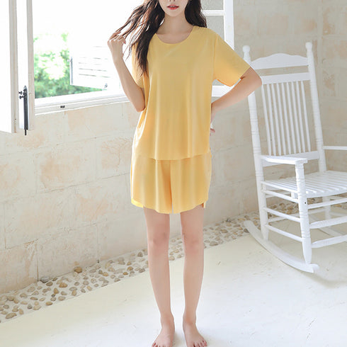 ルームウェア ゆったり 可愛い 部屋着 レディース 春夏 セットアップ 半袖 Tシャツ 短パン ウエストゴム 上下セット 98ZYQ-002