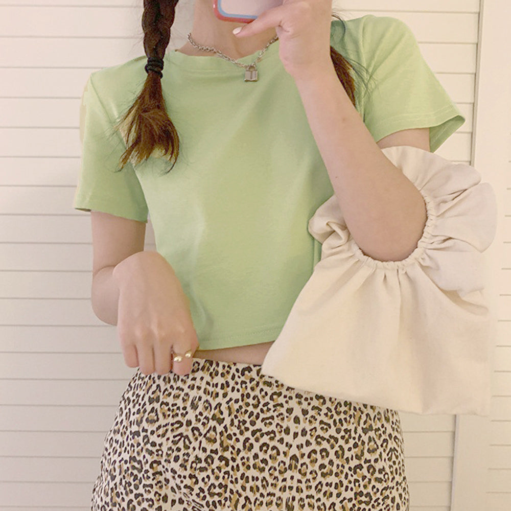 ショート丈tシャツ へそ出し 8色 夏 グリーン