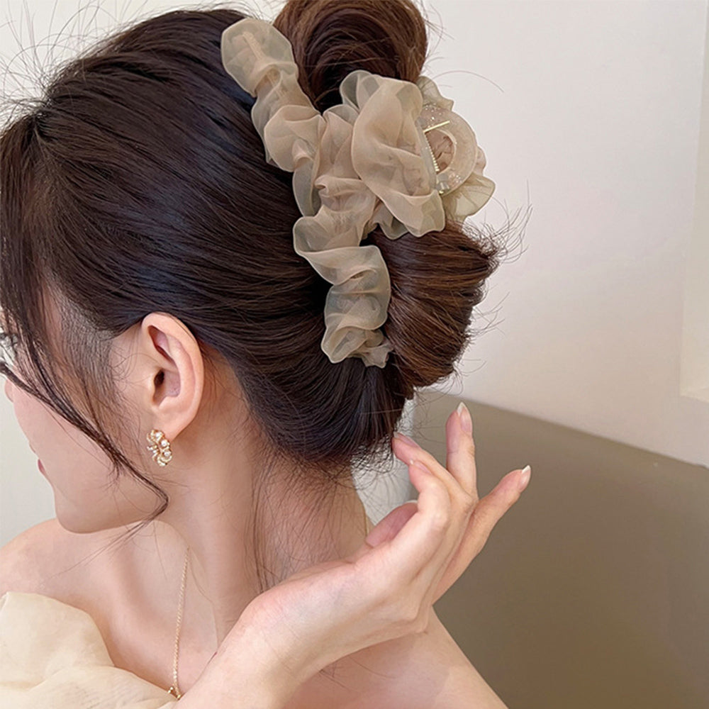 ヘアクリップ フリル バンスクリップ ベージュ