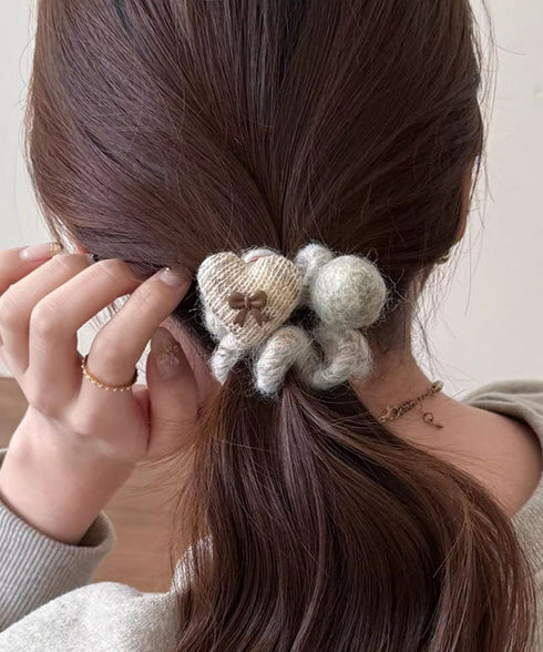 ヘアゴム スプリング きれいめ 韓国風 ハート リボン付き ヘアアクセサリー 大人可愛い 簡単まとめ髪 髪飾り ポニーテール おしゃれ 女子学生 フェミニン小物 99BYSP-006