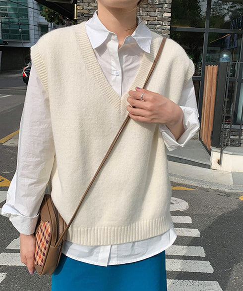 ニットベスト Vネック 重ね着 春秋冬 レディース ニットジレ ノースリーブ ニットトップス ベストセーター きれいめ オフィスカジュアル 大人 プルオーバー 99CXFZ-001