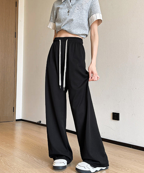 ワイドパンツ ハイウエスト レディース リラックスパンツ イージーパンツ ゆったり無地 涼しげ 体型カバー 脚長 着やせ オシャレ カジュアル 春夏 ダンス衣装 99EZFZ-012