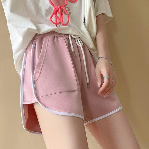 ショートパンツ カラーパンツ 夏 韓国風 レディース ハイウエスト 半ズボン ウエストゴム 運動着 カジュアルパンツ リラックス 体型カバー 部屋着 99FZFZ-023