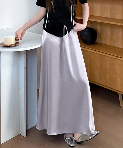 サテンスカート ロングスカート 無地 レディース 体型カバー ゆったり ハイウエスト 脚長 シンプル お洒落 オルチャン 大人 可愛い きれいめ 99FZFZ-034