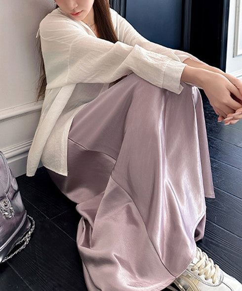 サテンスカート ロングスカート 無地 レディース 体型カバー ゆったり ハイウエスト 脚長 シンプル お洒落 オルチャン 大人 可愛い きれいめ 99FZFZ-034