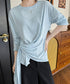 Tシャツ アシメデザイン 長袖 透け感夏 レディーストップス カットソー プルオーバー クルーネック 変形 アシンメトリー 薄手大人女子 可愛い フェミニン 黒白 99FZFZ-043