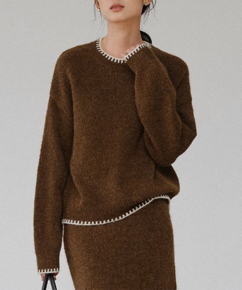 ニットセットアップ 上下セット 配色 レディース トップス ボトムス セーター スカート 体型カバー 無地 きれいめ おしゃれ 大人 オフィスカジュアル 99GLT-004