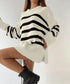 ニットトップス レディース ボーダー セーター プルオーバー クルーネック サイドスリット 着やせ 着回し 大人 可愛い カジュアル お洒落 春秋 99GLT-005