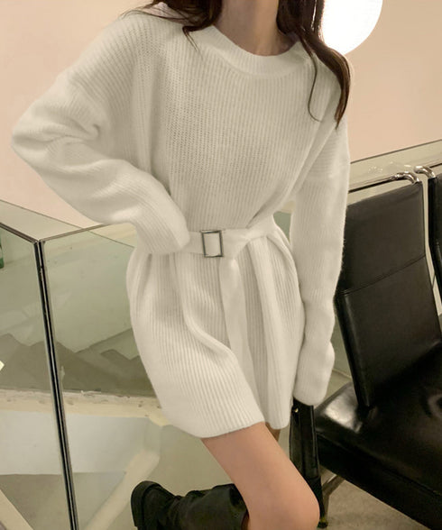 ニットワンピース レディース ベルト付き 長袖ワンピース セーター セクシー ゆったり 着回し 体型カバー 着やせ 無地 お洒落 大人 可愛い 人気 99GLT-006