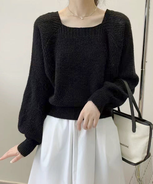 ニットトップス レディース 無地 セーター プルオーバー ニットソー スクエアネック 編み オフィス カジュアル 大人 フェミニン シンプル 99GLT-008