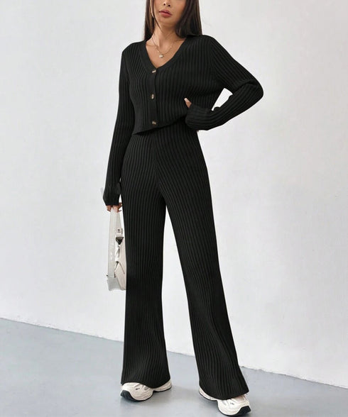ニットセットアップ トップス パンツ レディース ニットカーディガン ストレッチパンツ ハイウエスト 編み ゆったり オルチャン お洒落 オフィスカジュアル 99GLT-009