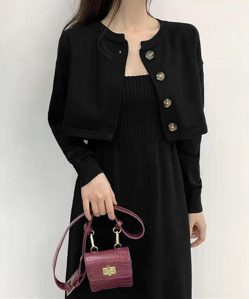 ニットセットアップ レディース2点セット カーディガン ワンピース キャミソールドレス ショート丈 ボタン セーター 着やせ セクシー 大人 お洒落 オルチャン 99HQB-001