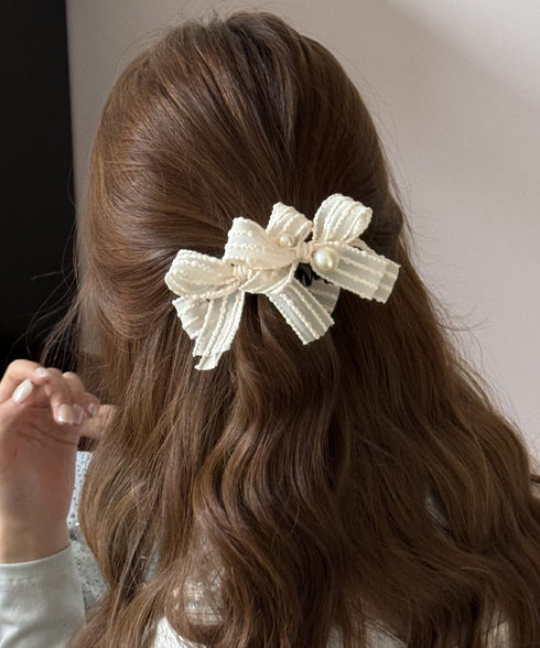 バナナクリップ パールリボン ヘアグッズ レディース ヘアクリップ ヘアアクセサリー おしゃれ 大人女子 まとめ髪 ハーフアップ 夜会巻き髪飾り ヘアアレンジ 99HXGY-007