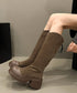 ロングブーツ レディース スエード調 ジョッキーブーツ ジッパー付き チャンキーヒール 秋冬 膝下 オルチャン おしゃれ オフィスカジュアル 疲れにくい 99JGXY-001