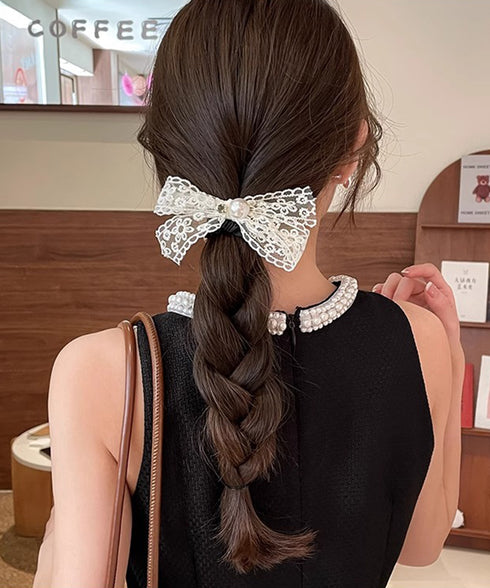 シュシュ レースリボン パール ヘアゴム レディース 蝶結び まとめ髪 髪飾り 簡単 オルチャン おしゃれ 大人 可愛い フェミニン 女子会 デート 発表会 雑貨 99JXSP-009