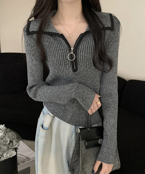 ニットトップス ファスナー付き 無地 レディース プルオーバー ニットインナー 着回し 大人 お洒落 カジュアル オフィス シンプル 99KJNZ-001
