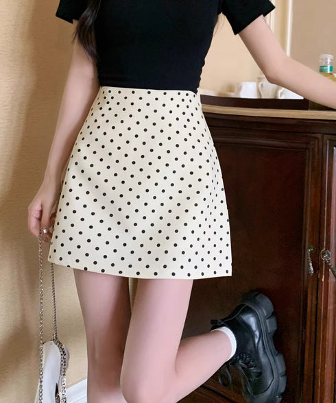 ミニスカート レディース ドット柄 Aラインスカート 台形スカート ハイウエスト 美脚 脚長 オルチャン 可愛い お洒落 大人 フェミニン ボトムス 99KLN-001