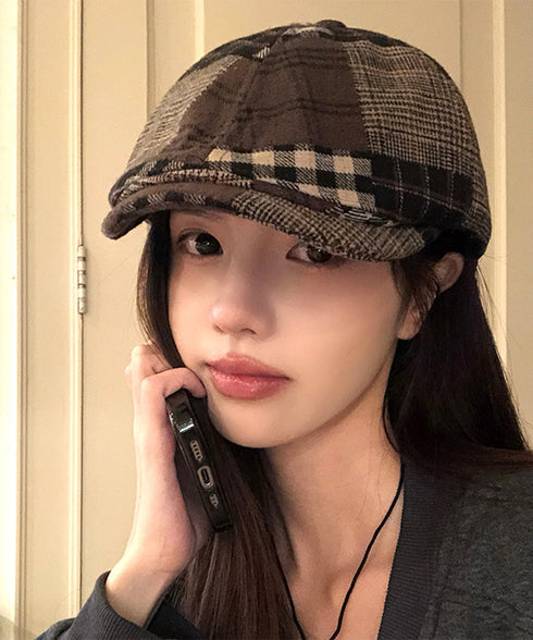 ベレー帽 レディース チェック柄 春秋冬 キャスケット帽 ベレーキャップ 防寒帽子 トレンド感 丸み 小顔 可愛い おしゃれ カジュアル アウトドア 99MHMY-026