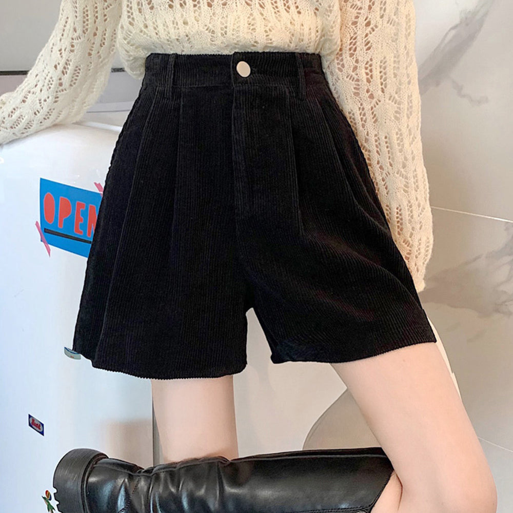 コーデュロイ ショートパンツ レディース ブラック