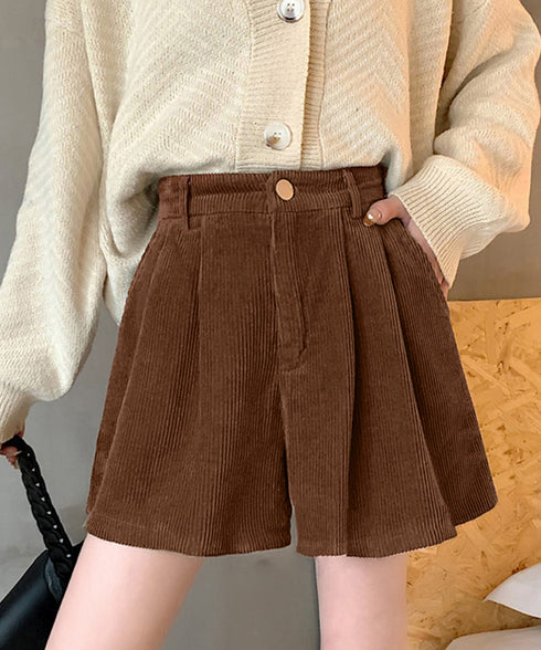 コーデュロイ ショートパンツ レディース 美脚パンツ ホットパンツ ミニ丈パンツ ハイウエスト Aライン 脚長 ベーシック おしゃれ カジュアル 着やせ 秋冬 99MMFZ-017