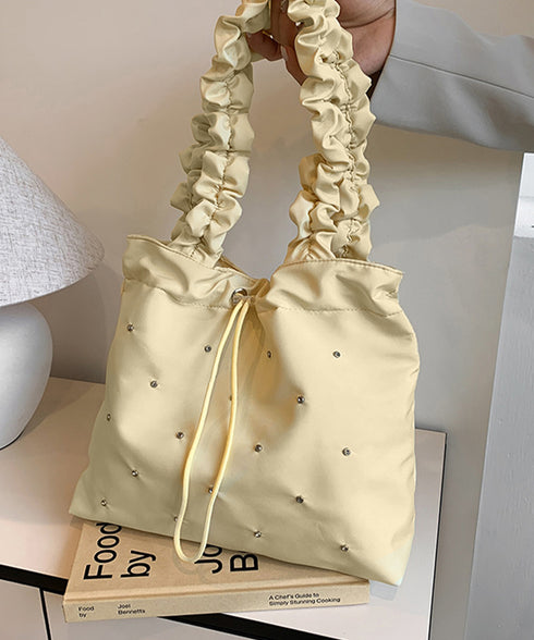 トートバッグ ラインストーン ナイロン レディース スクエアバッグ 手提げバッグ 大容量かばん 軽い ギャザー カジュアル 可愛い 大人女子 きれいめ 99MSXB-008