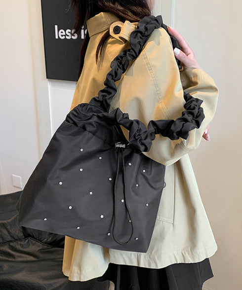 トートバッグ ラインストーン ナイロン レディース スクエアバッグ 手提げバッグ 大容量かばん 軽い ギャザー カジュアル 可愛い 大人女子 きれいめ 99MSXB-008