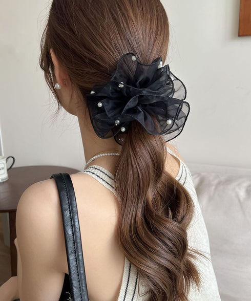 透け感シュシュ パール 韓国風 ヘアゴム レディース ヘアアレンジ おしゃれ オルチャン 大人 可愛い 女子会 卒業式 入学式 結婚式 発表会 フェミニン 雑貨 99QNSP-012