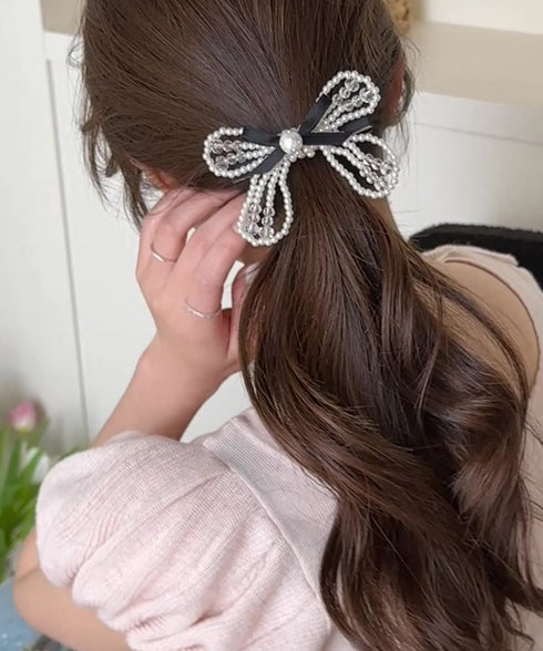 シュシュ クリップ パール 蝶結び レディース ヘアアクセサリー ヘアアレンジ 髪留め オルチャン おしゃれ 大人 可愛い プレゼント 女子会 パーティー 99QNSP-014