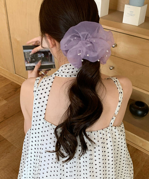 パール付きシュシュ 透け感ヘアゴム ヘアアクセサリー 髪飾り フェイクパール まとめ髪 大人っぽい きれいめ 可愛い おしゃれ お団子 ヘアグッズ 簡単 99RMSP-001