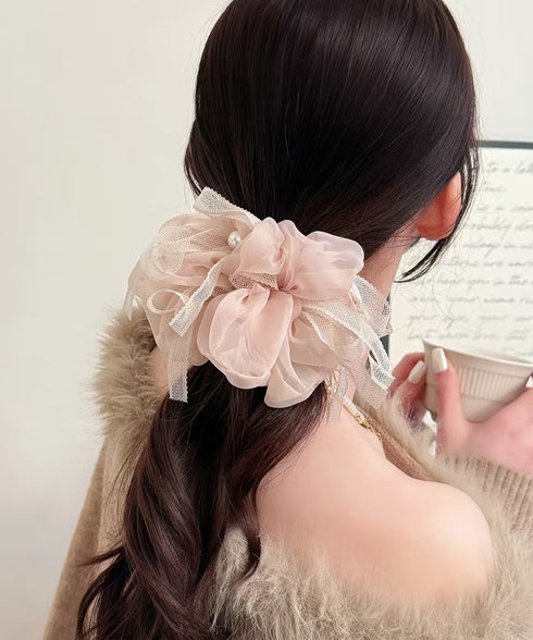 シュシュ レース蝶結び フェイクパール レディース まとめ髪 人気ヘアアレンジ 大人可愛い 髪飾り 髪留め オルチャン おしゃれ カジュアル プレゼント 99RMSP-002