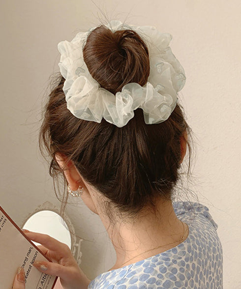 シュシュ オーガンジー ボリューム 3色 レディース 韓国 ヘアゴム ハート柄ヘアアレンジ 髪留め 髪飾り オルチャン おしゃれ 上品 大人可愛い デート 発表会 99SXDZ-003