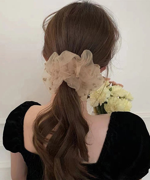 シュシュ オーガンジー ボリューム 3色 レディース 韓国 ヘアゴム ハート柄ヘアアレンジ 髪留め 髪飾り オルチャン おしゃれ 上品 大人可愛い デート 発表会 99SXDZ-003