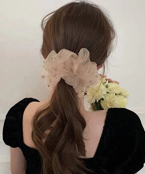 シュシュ オーガンジー ボリューム 3色 レディース 韓国 ヘアゴム ハート柄ヘアアレンジ 髪留め 髪飾り オルチャン おしゃれ 上品 大人可愛い デート 発表会 99SXDZ-003